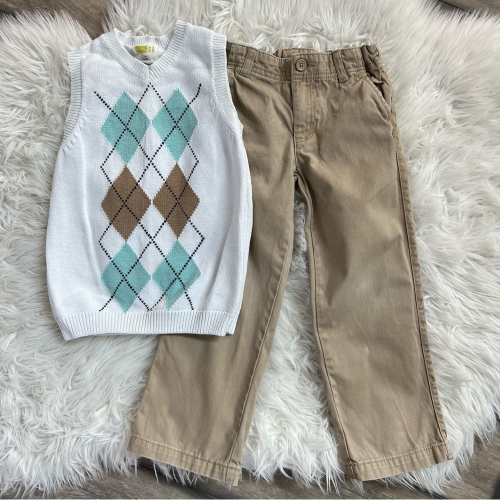 Boys Dressy Easter Outfit Crazy 8 Size 4 Tan Pants and Vest